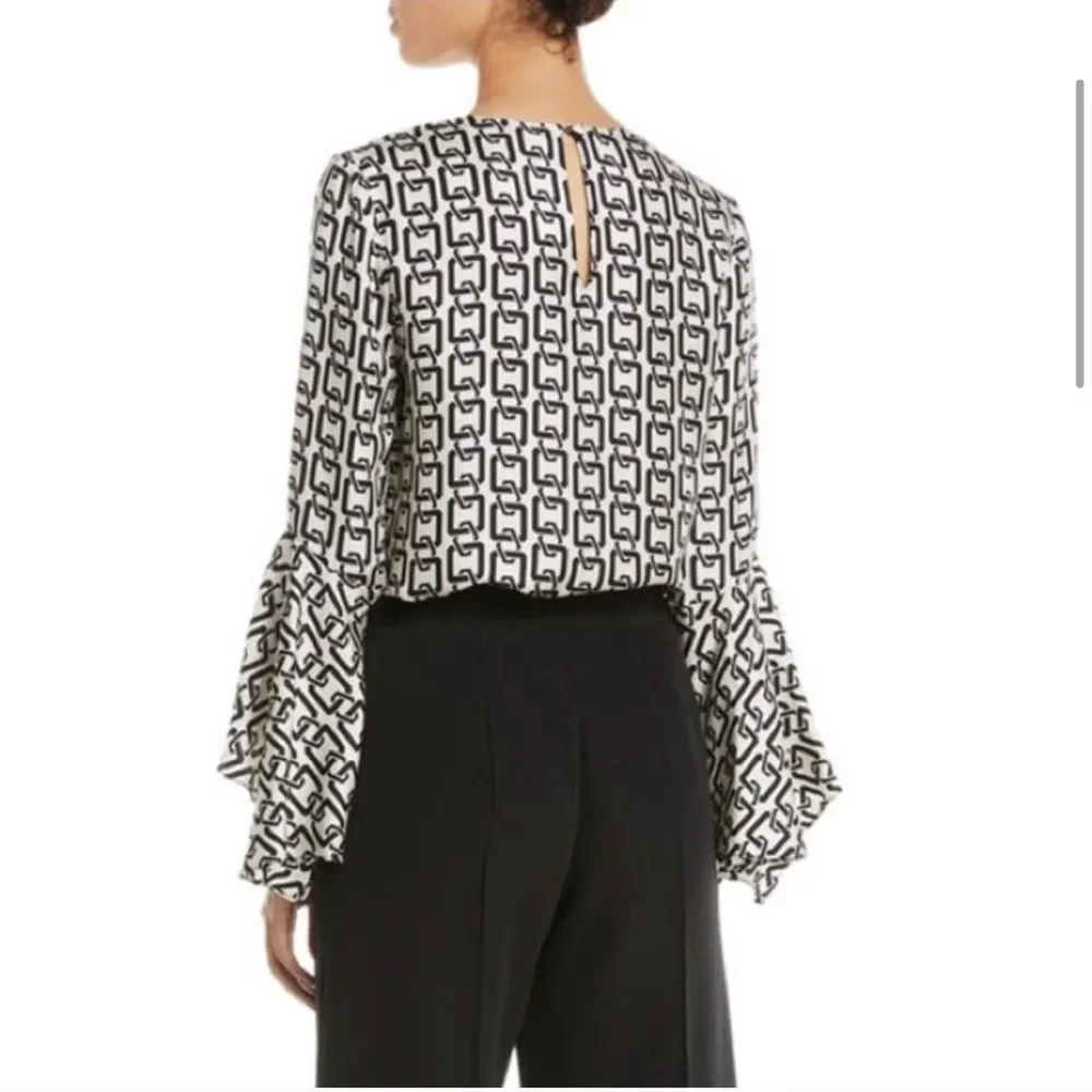Milly Holly Bell-Sleeve Chain-Print Twill Top 12 - Picture 3 of 8